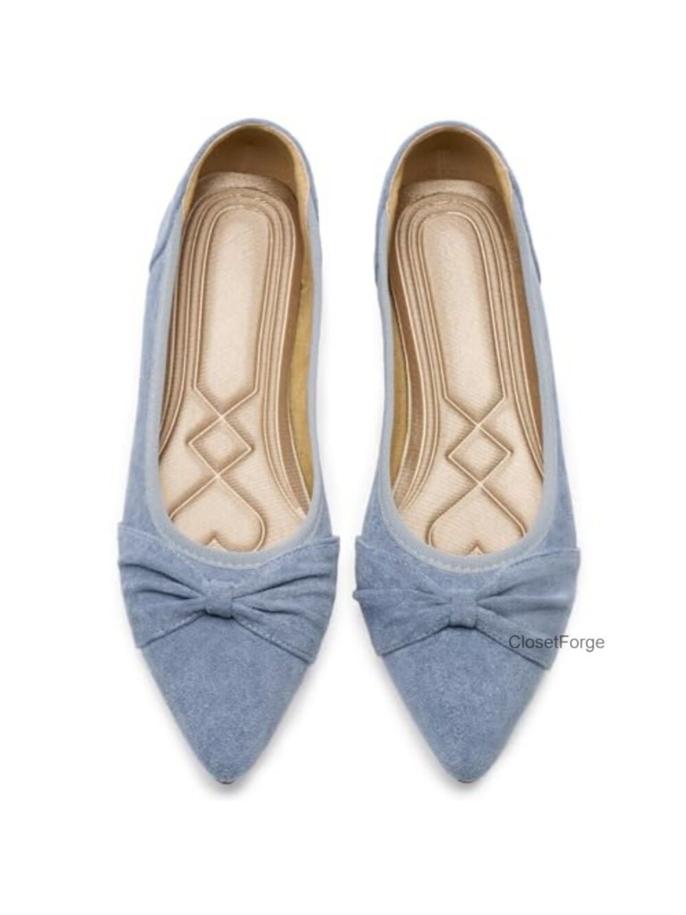 Women's Pointed Toe Ballet Flats Faux Suede Bow Slip-On Comfort Shoes